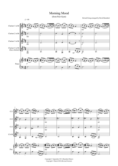 Morning Mood (from Peer Gynt) for Clarinet Quartet (arr. David Burndrett)