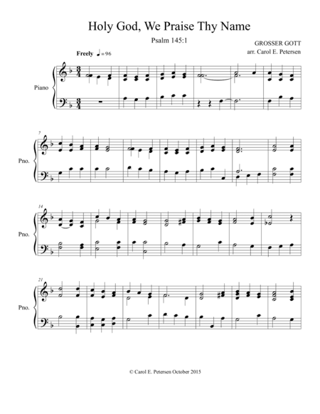 Holy God We Praise Thy Name (Grosser Gott) (arr. Carol E Petersen)