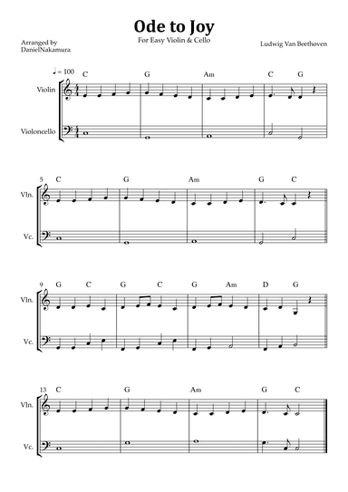 Ode to Joy (Easy Violin and Cello) (arr. Daniel Nakamura)