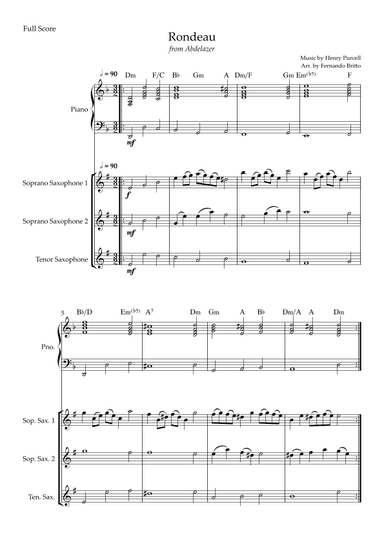 Rondeau (from Abdelazer) for Tenor Saxophone Trio and Piano Accompaniment with Chords (arr. Fernando Britto)