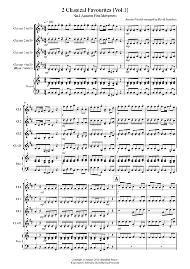 2 Classical Favourites for Clarinet Quartet (volume one) (arr. David Burndrett)
