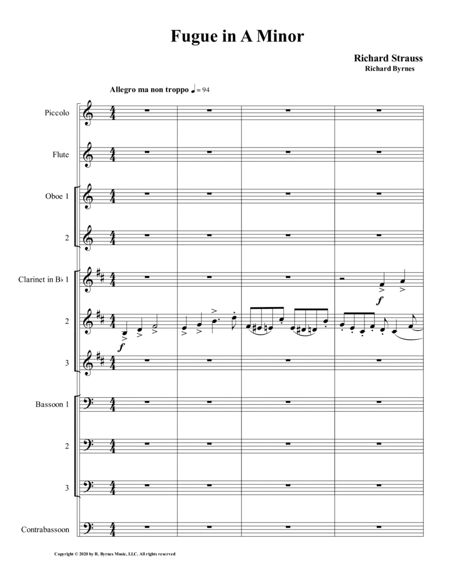 Fugue in A Minor by Richard Strauss for Strauss - Fugue - Woodwind Choir (arr. Richard Byrnes)
