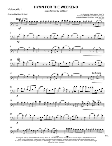 Hymn For The Weekend (arr. Greg Birdwell)