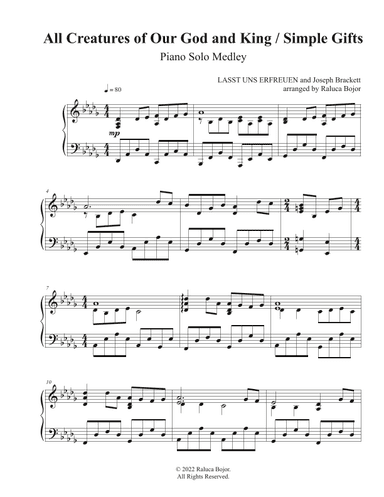 All Creatures of Our God and King / Simple Gifts (advanced piano medley arrangement) (arr. Raluca Bojor)