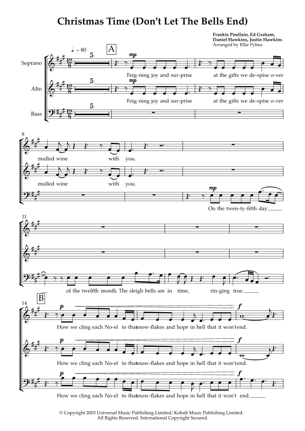 Christmas Time (don't Let The Bells End) (arr. Ellie Pybus)
