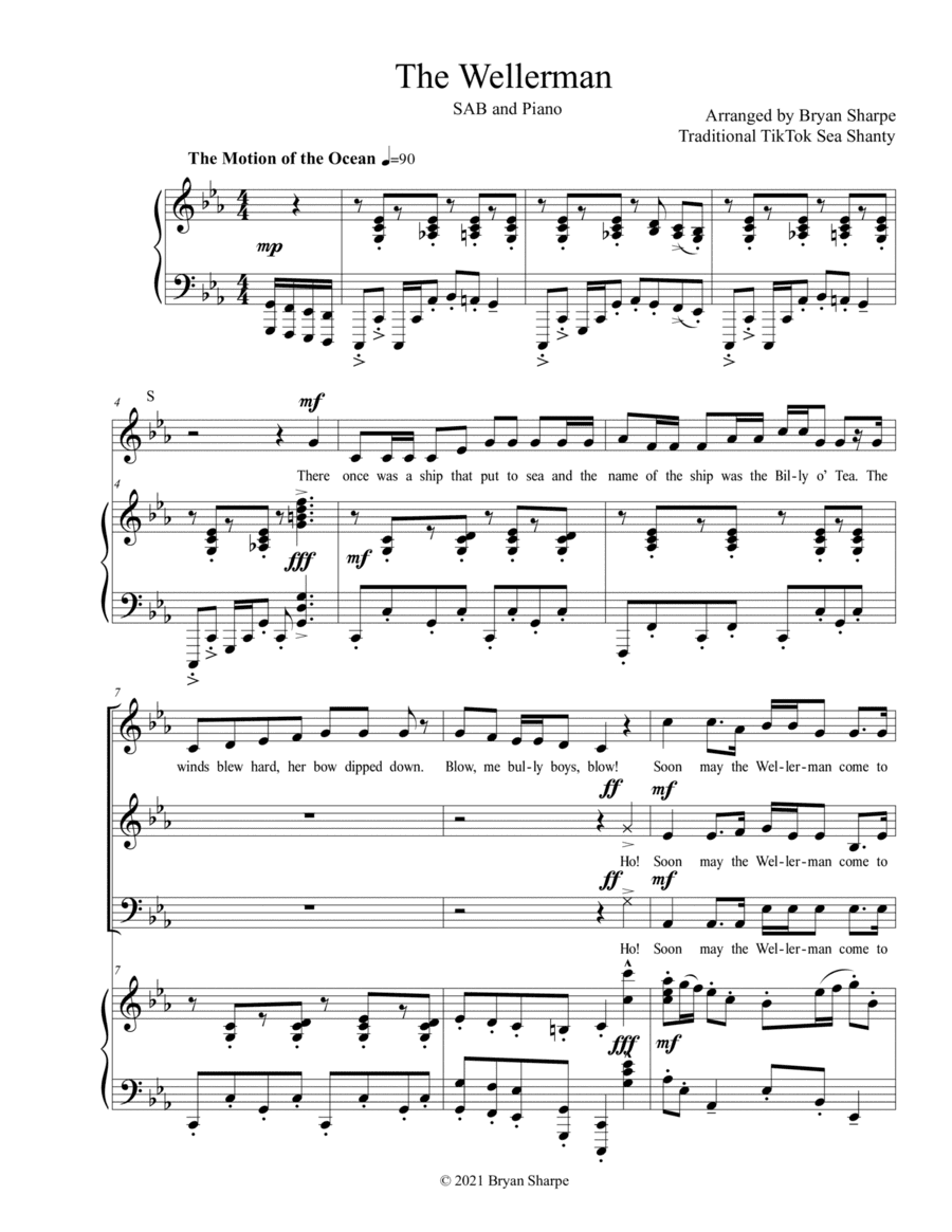 The Wellerman (Sea Shanty) SAB and Piano (arr. Bryan Sharpe)