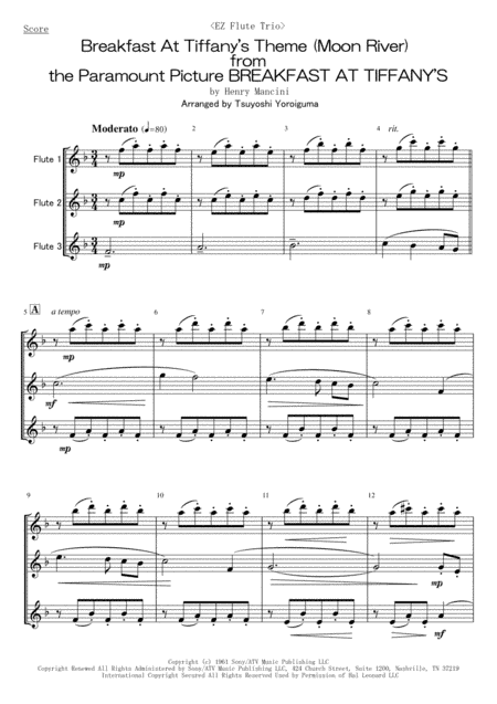 Breakfast At Tiffany's  Theme from the Paramount Picture BREAKFAST AT TIFFANY'S (arr. Tsuyoshi Yoroiguma)