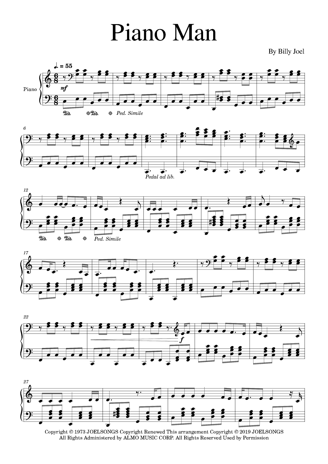 Piano Man (arr. Golden Skull Editions)