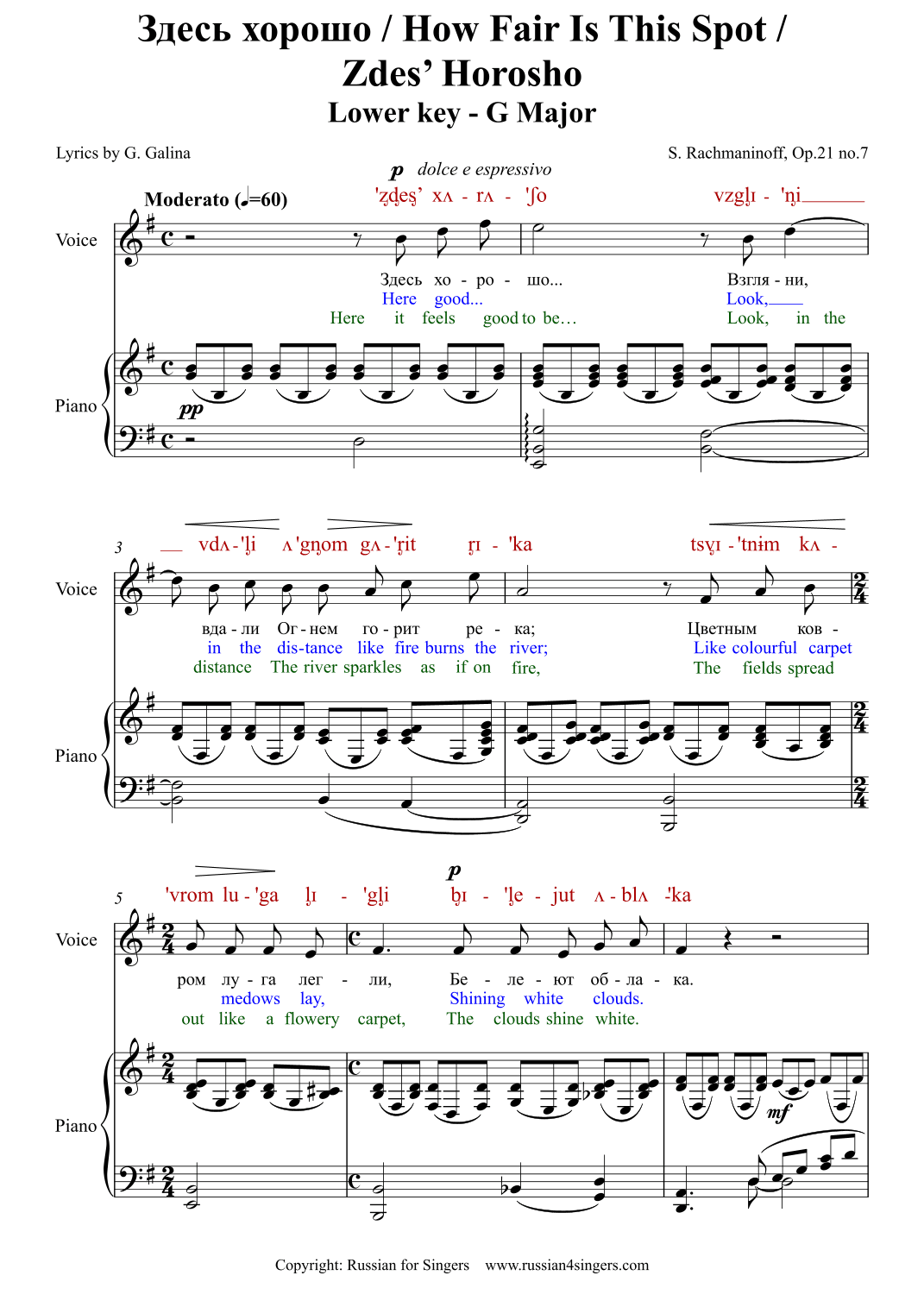 "How Fair Is This Spot" Op.4 N4 Lower Key (Gmaj). DICTION SCORE with IPA and translation (arr. Russian for Singers)