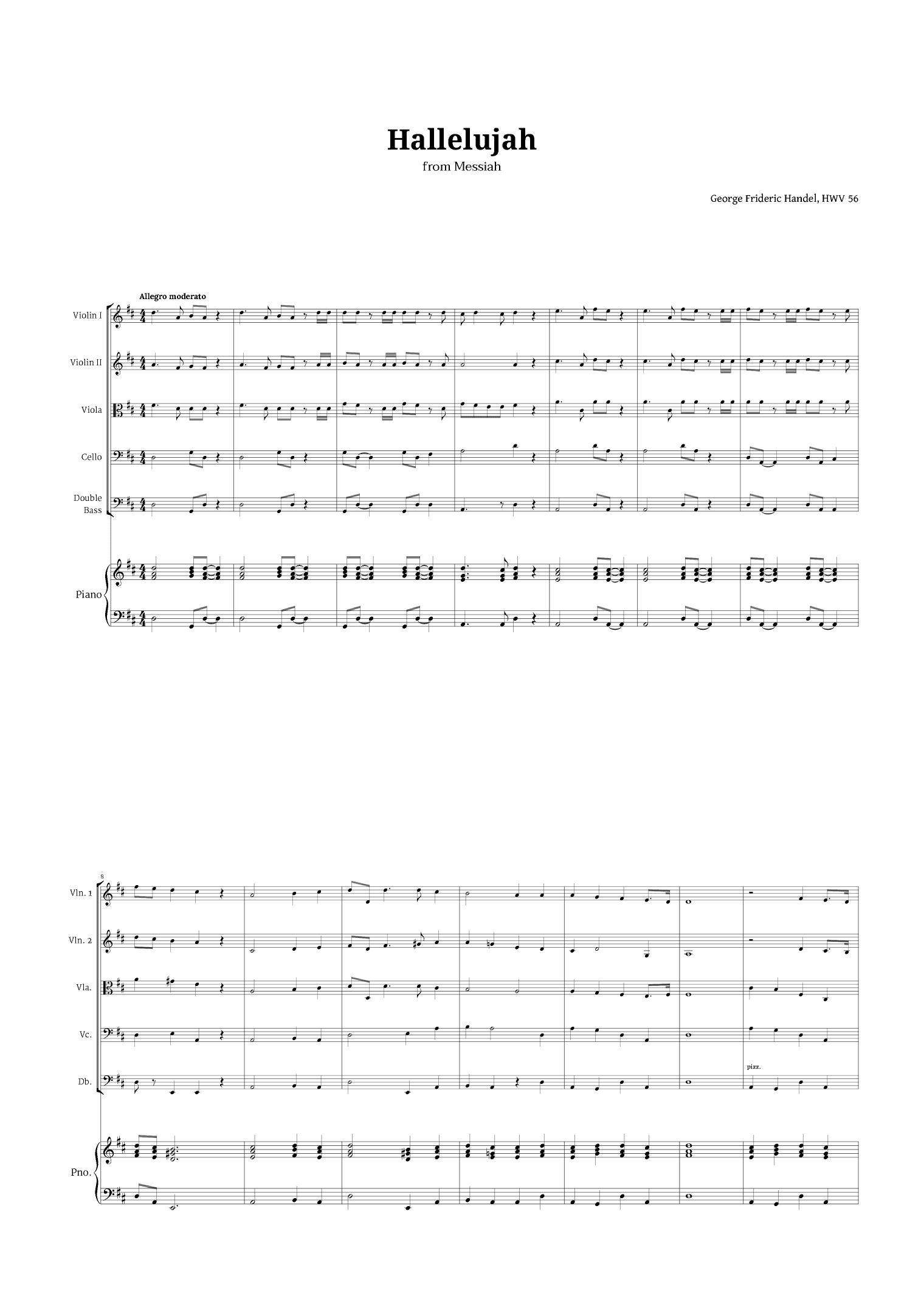 Hallelujah by Handel for String Quintet and Piano (arr. Langanho)