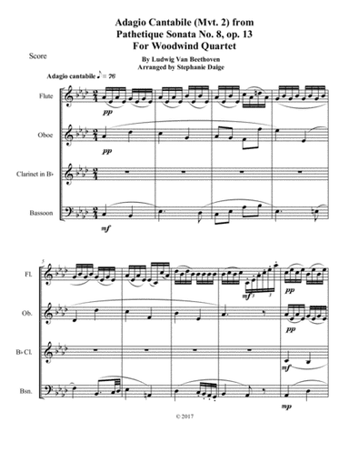 Adagio Cantabile from Beethoven's Pathetique Sonata, for Woodwind Quartet (arr. Stephanie Daige)