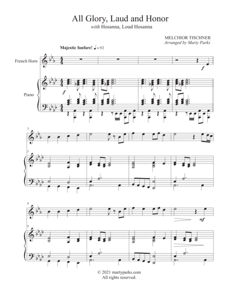 All Glory, Laud and Honor (French Horn-Piano) (arr. Marty Parks)