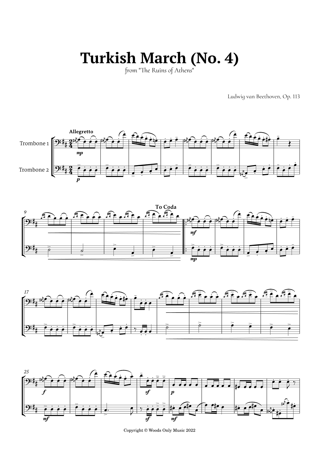 Turkish March by Beethoven for Trombone Duet (arr. Ander)