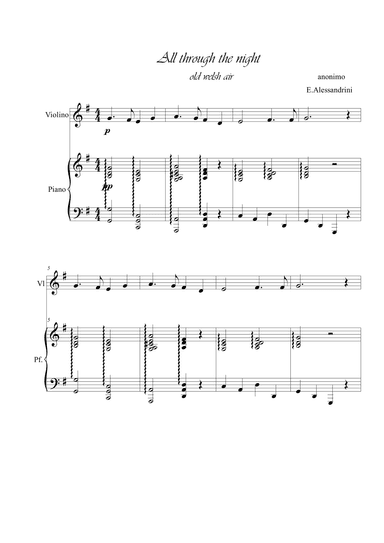 All through the night. Violin and piano (arr. Ester Alessandrini)