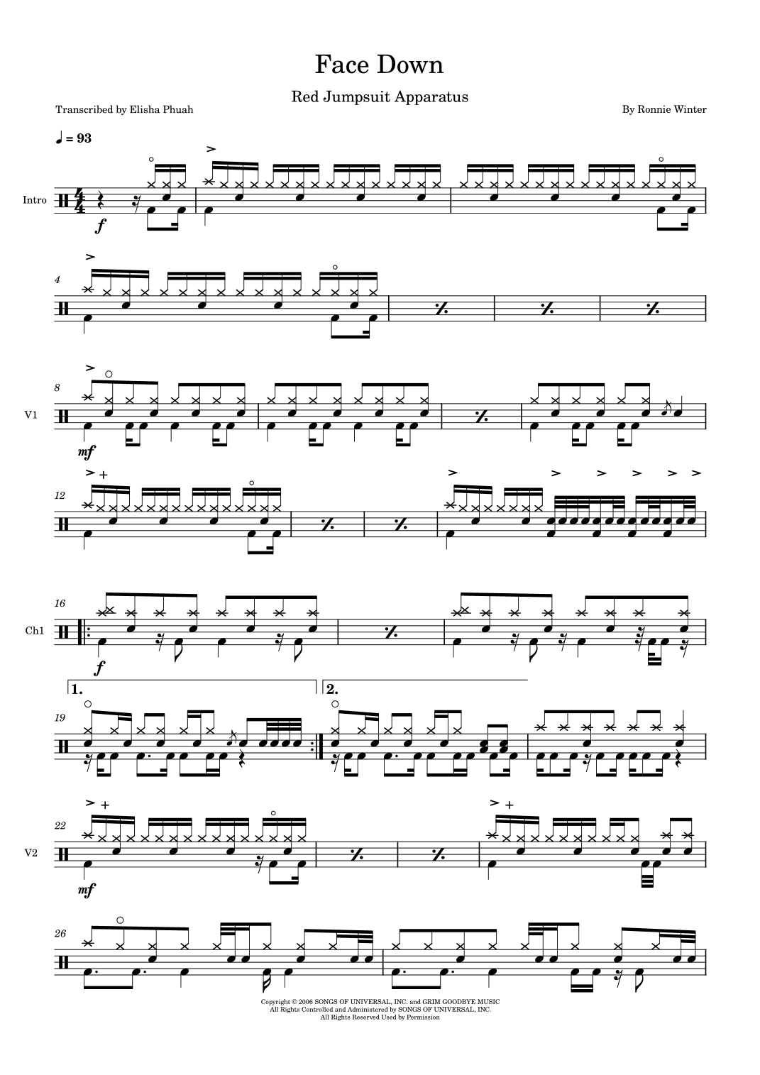Face Down (arr. Elisha Phuah)
