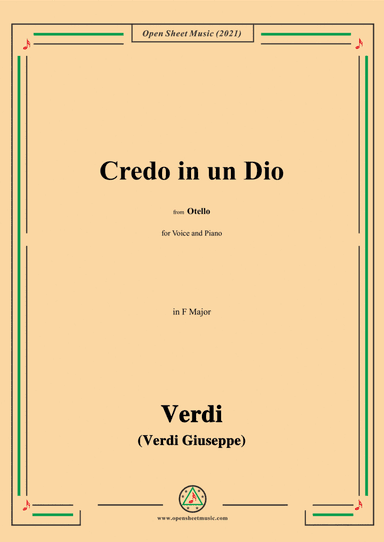 Verdi-Credo in un Dio,in F Major,from Otello,for Voice and Piano (arr. Open Cloud)