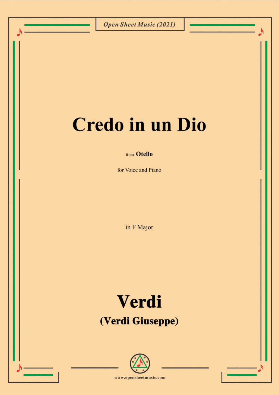 Verdi-Credo in un Dio,in F Major,from Otello,for Voice and Piano (arr. Open Cloud)