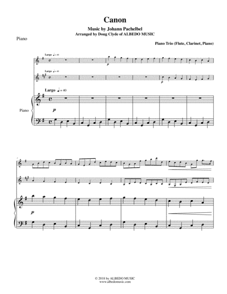 Pachelbel's Canon for Flute, Clarinet & Piano (arr. Doug Clyde)