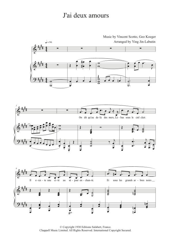 J'ai Deux Amours (arr. Ying Jin-Labutin)