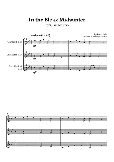 In the Bleak Midwinter (Clarinet Trio) - Beginner Level (arr. Henrique Oliveira)