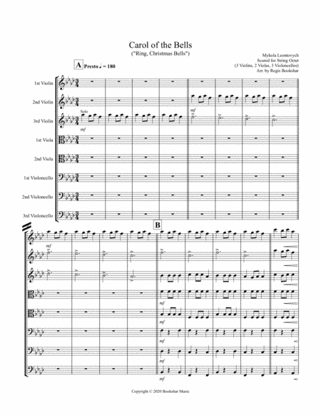 Carol of the Bells (F min) (String Octet - 3 Violin, 2 Viola, 3 Cello) (arr. Regis Bookshar)