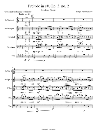 Prelude in c#, Op.3, no.2 - S Rachmaninoff (Brass Quintet) (arr. Peet du Toit)