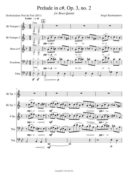 Prelude in c#, Op.3, no.2 - S Rachmaninoff (Brass Quintet) (arr. Peet du Toit)