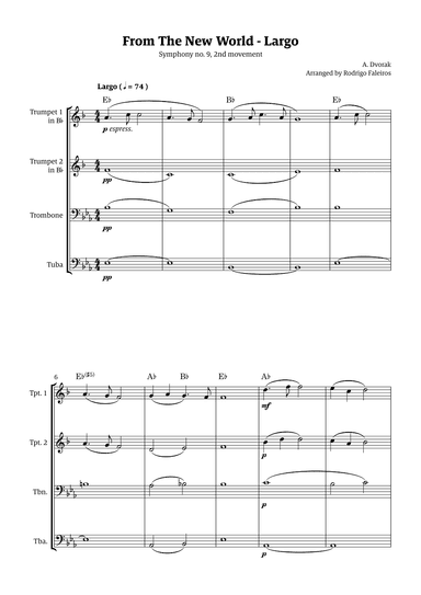 Largo (2nd movement of the Symphony no. 9 'From The New World') (arr. Rodrigo Faleiros)