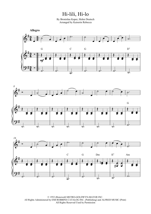 Hi-lili, Hi-lo (arr. Kaiserin Rebecca)