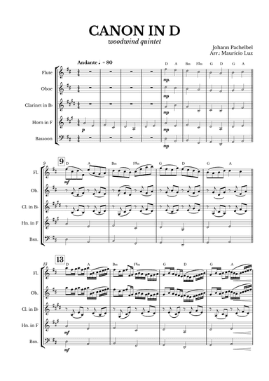Canon in D for Woodwind Quintet with chords (arr. Maurício Luz)