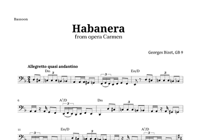 Habanera from Carmen by Bizet for Bassoon with Chords (arr. Langanho)