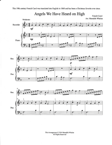 Christmas Duets for Recorder & Piano Vol. 2:  11 Traditional Carols (arr. Meredith Whelan)