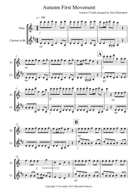Autumn "Four Seasons" for Flute and Clarinet Duet (arr. David Burndrett)