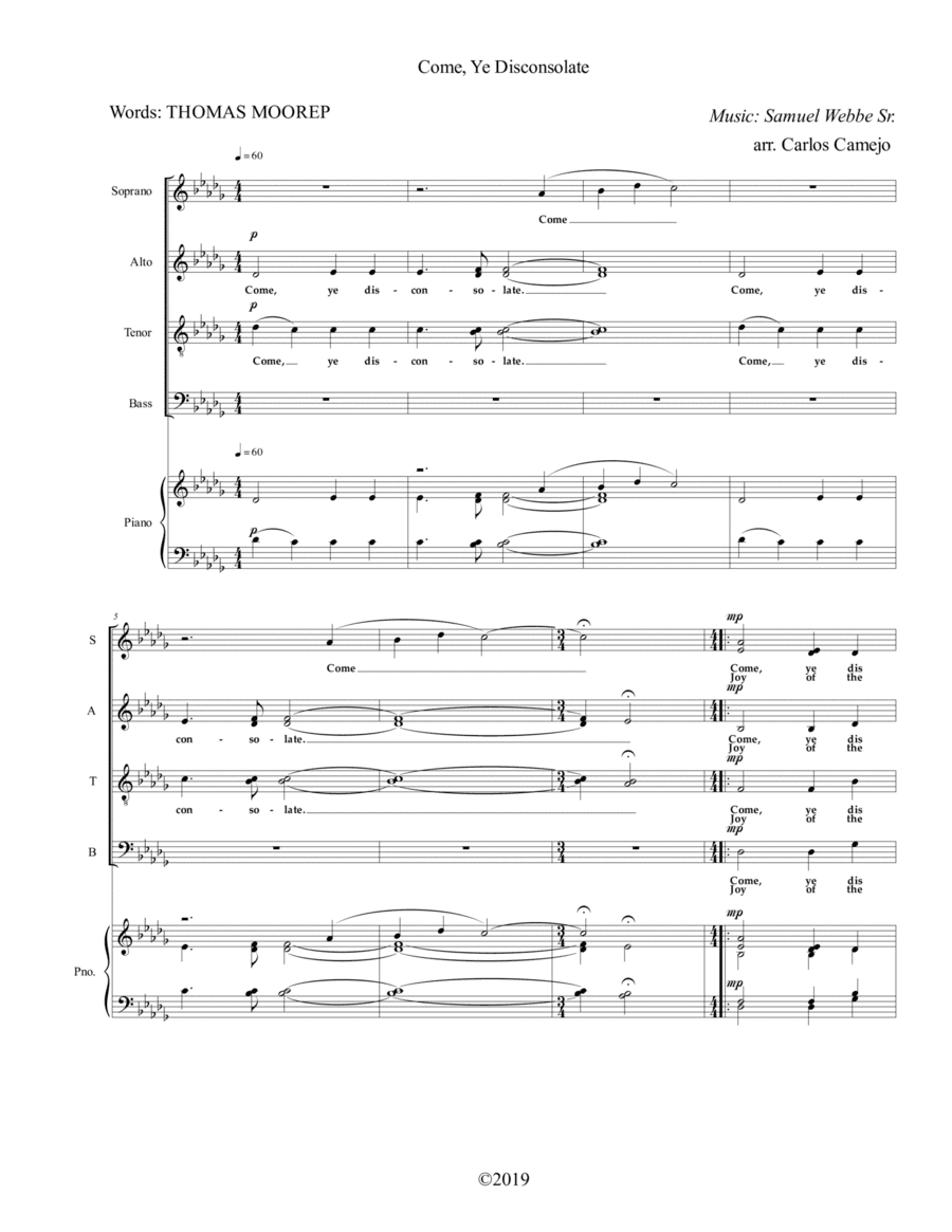 Come Ye Disconsolate (arr. Carlos Camejo)