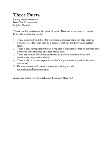 Three Contrasting Duets - For Any Two Wind Instruments (Bass Clef)