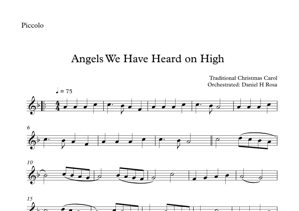 Angels We Have Heard on High  - Gloria in excelsi Deo - Easy Piccolo (arr. Daniel H Rosa)