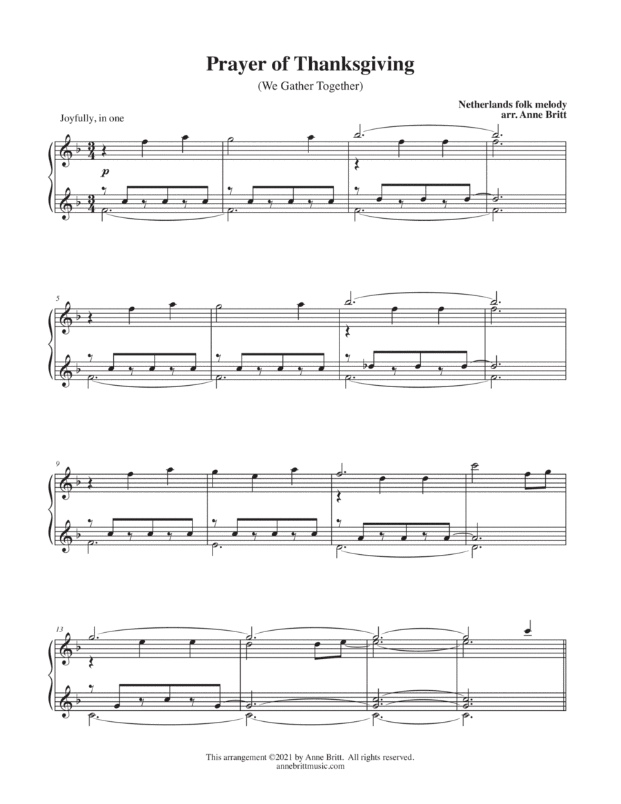 Prayer of Thanksgiving (We Gather Together) (arr. Anne Britt)