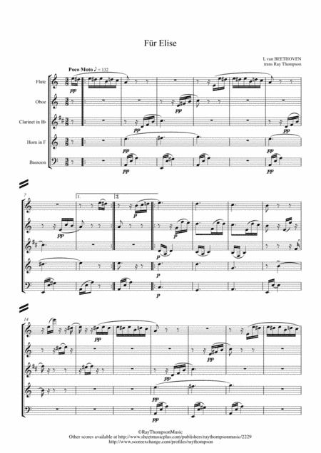 Beethoven:  Bagatelle in A minor WoO 59 (Für Elise) (For Elise) - wind quintet (arr. Ray Thompson)
