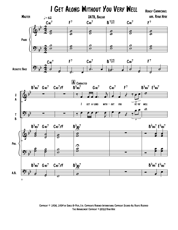 I Get Along Without You Very Well (except Sometimes) (arr. Ryan Hyde)