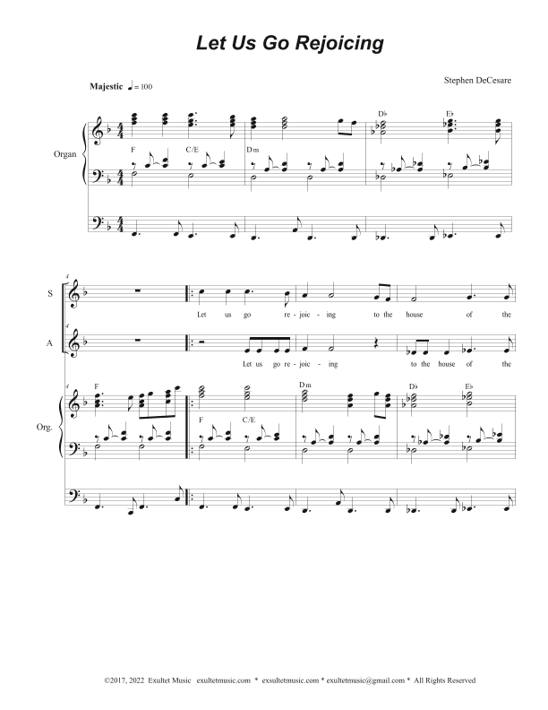 Let Us Go Rejoicing (Duet for Soprano and Alto solo)