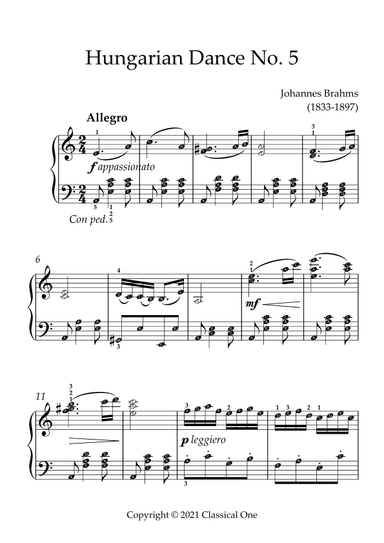Brahms - Hungarian Dance No.5(With Note name) (arr. MPS)
