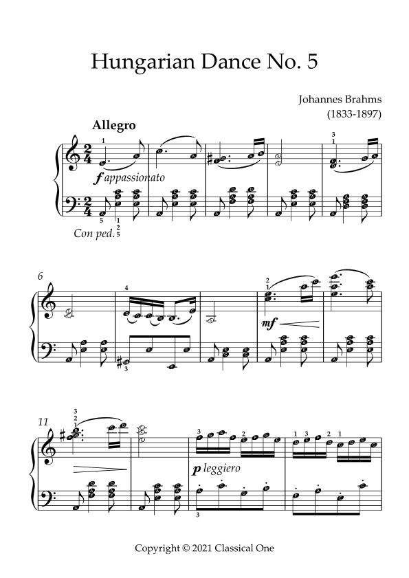 Brahms - Hungarian Dance No.5(With Note name) (arr. MPS)