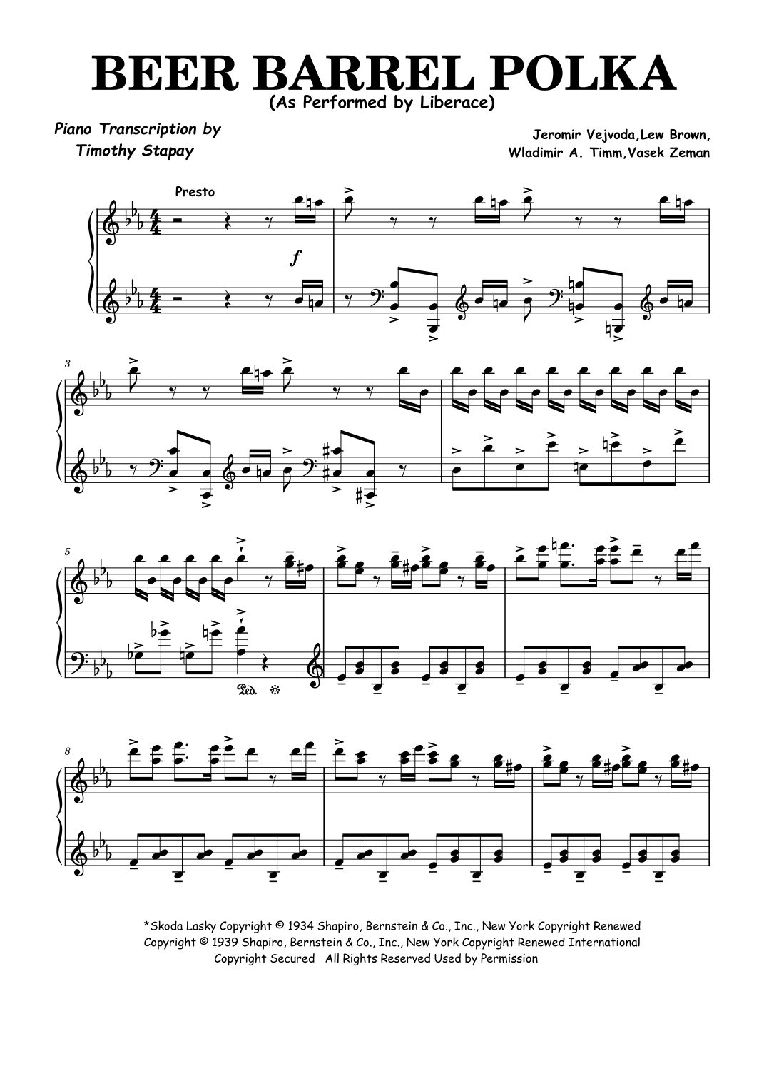 Beer Barrel Polka (roll Out The Barrel) (arr. Timothy Stapay)