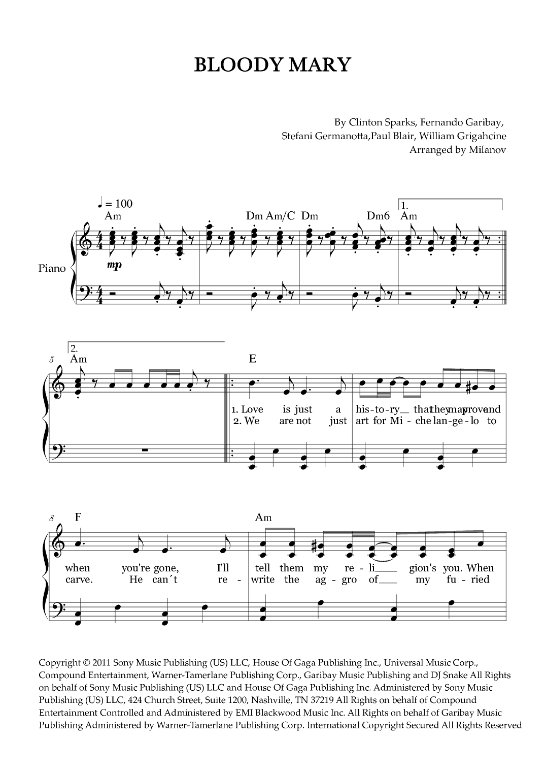 Bloody Mary (arr. Milanov)
