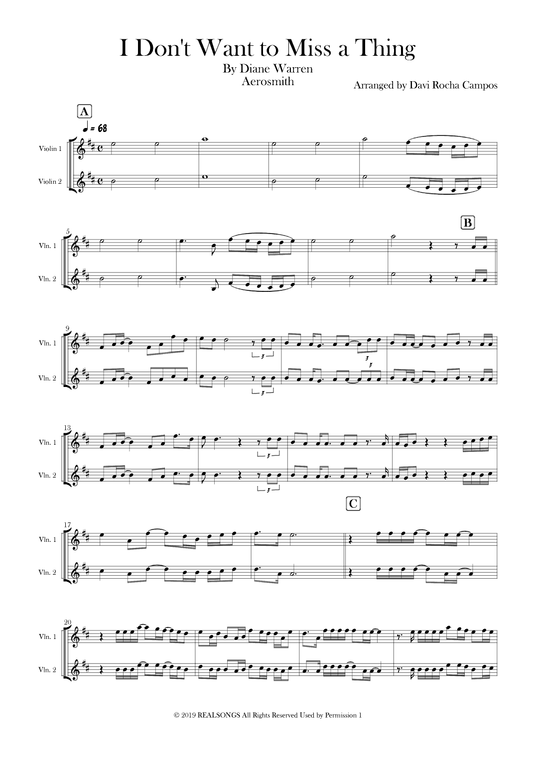 I Don't Want To Miss A Thing (arr. Davi Rocha Campos)