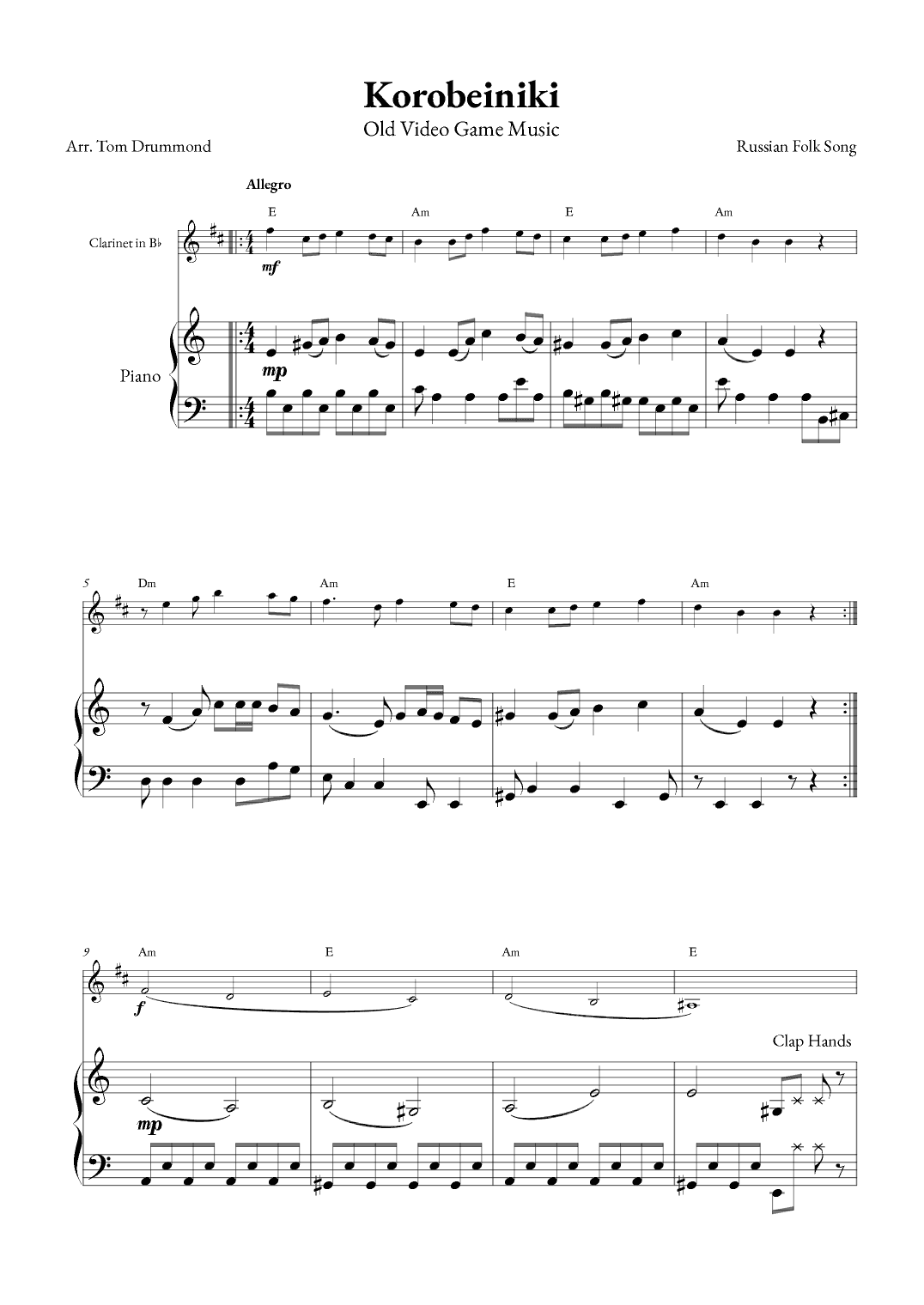 Korobeiniki (arr. Tom Drummond)