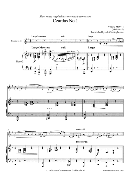 Czardas No. 1 - Monti - Trumpet and Piano (arr. Anne L Christopherson GRSM ARCM)