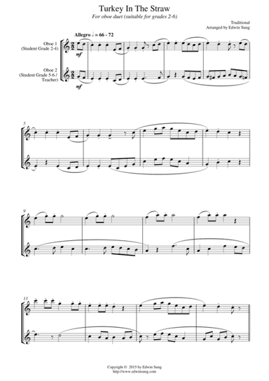 Turkey In The Straw (for oboe duet, suitable for grades 2-6) (arr. Edwin Sung)