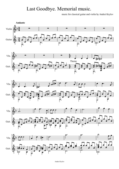 Last Goodbye. Memorial music for classical guitar and violin by Andrei Krylov