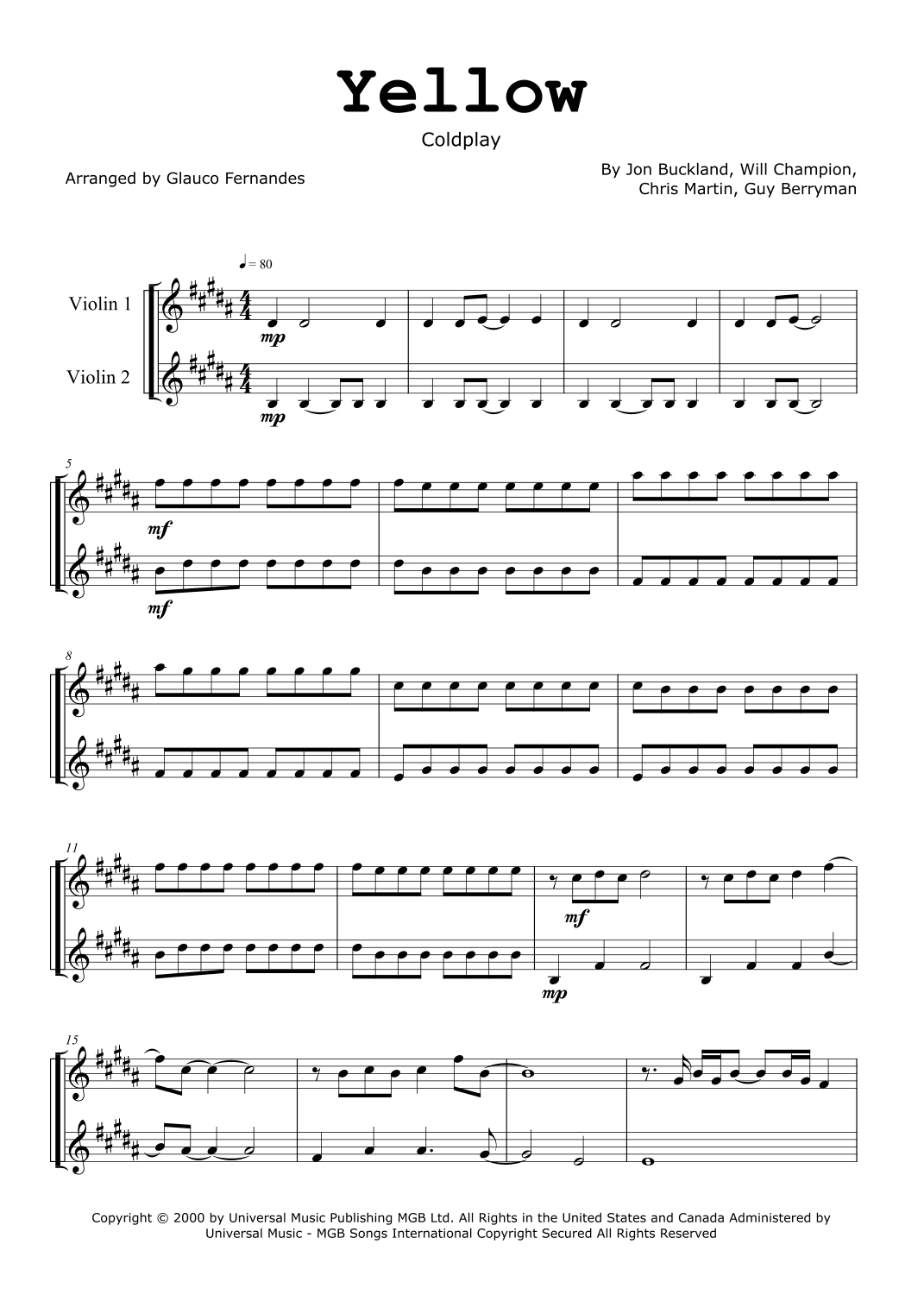 Yellow (arr. Glauco Fernandes)